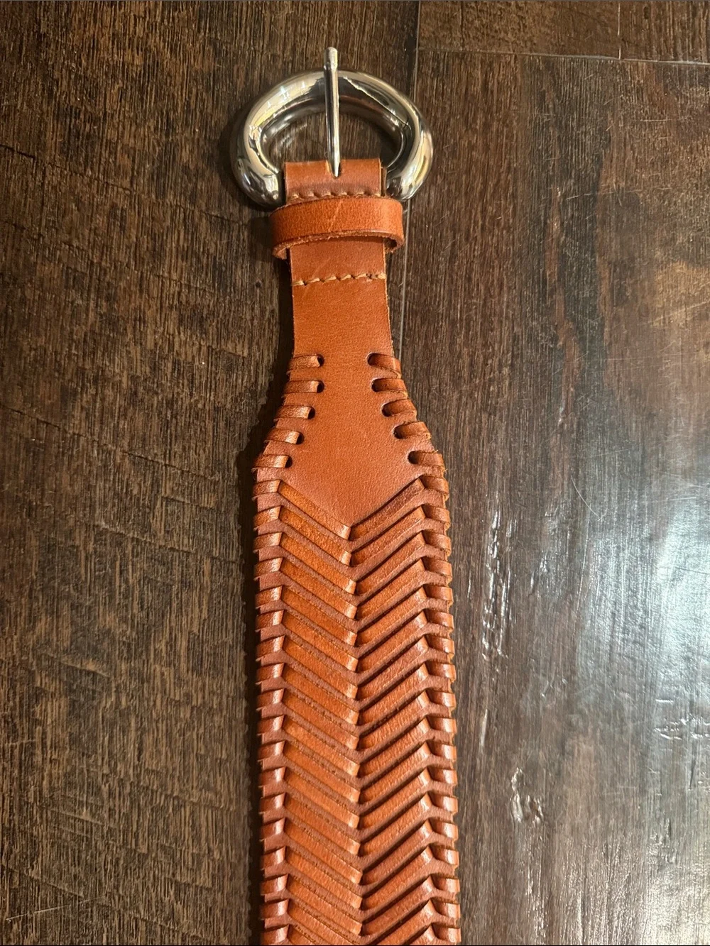 Cleobella Woven Leather Belt - Tan Brown with Silver Buckle
